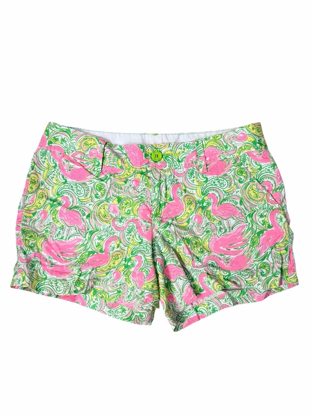 Lilly Pulitzer Pink Flamingo & Lime Paisley High-Rise Shorts